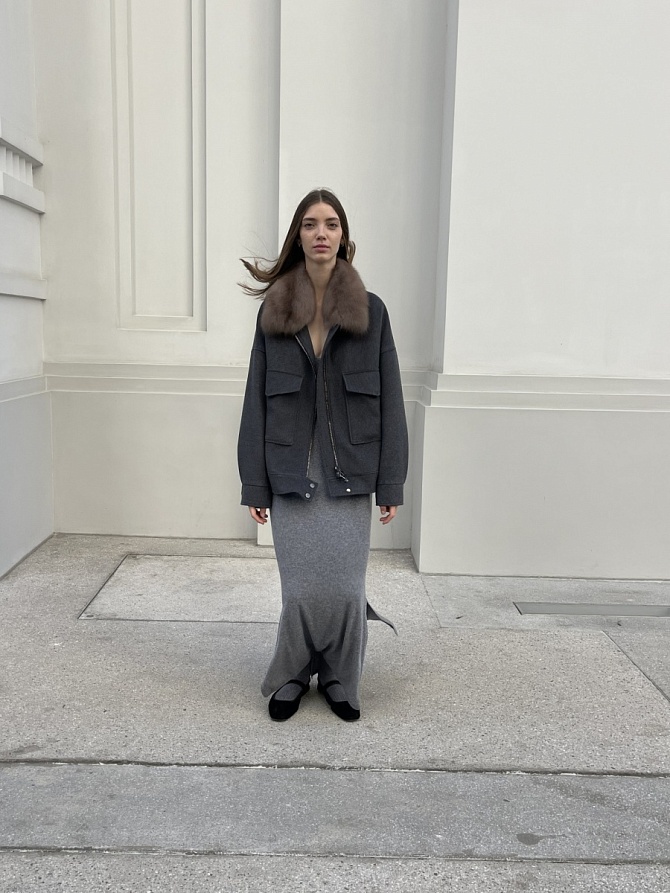 Кашемировый бомбер Loro Piana с жилетом из меха куницы
